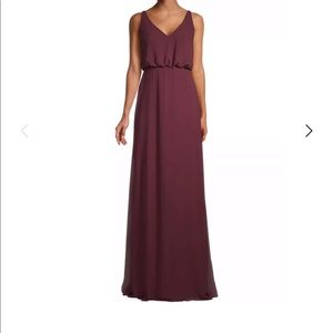 Bill Levkoff Wine Chiffon V-Neck A-Line Gown